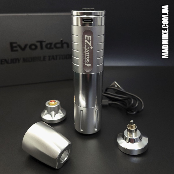 Беспроводная тату-машинка EZ EvoTech Silver (до 8 часов работы
